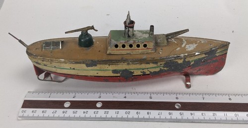 8" Old 1930's Arnold Battleship Warship Boat Ship Tin Toy Windup Unique Antique - Picture 9 of 9