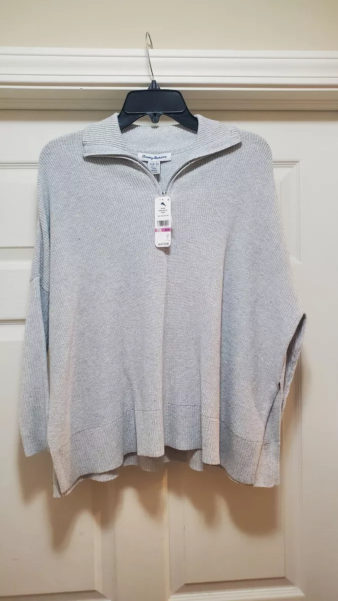 Tommy Bahama Shimmer Bonita Zip Poncho Sweater Pearl Grey XXS 118 NEW NWT