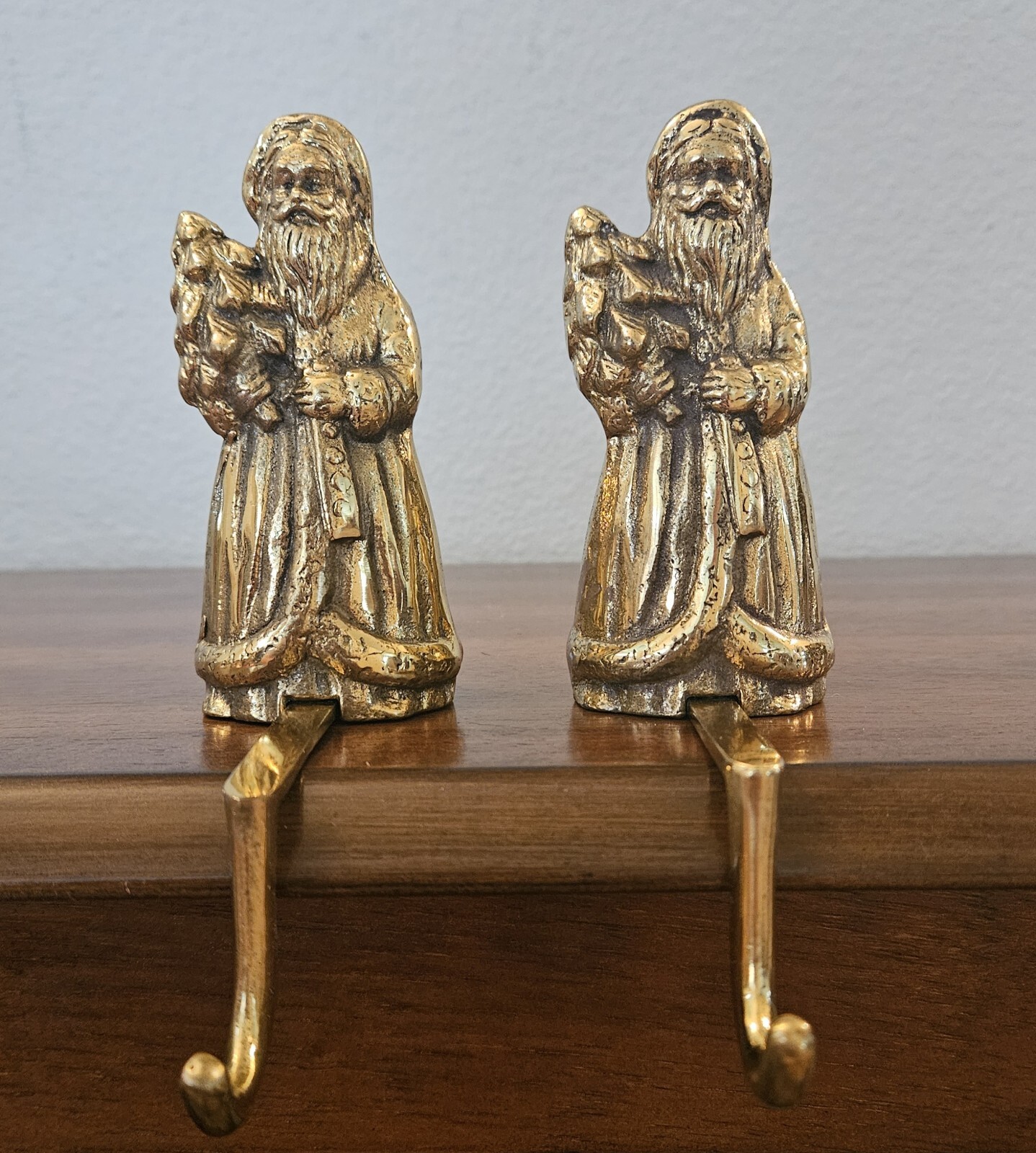Vintage Brass Santa Stocking Holders by Bombay Company. Pair of 2