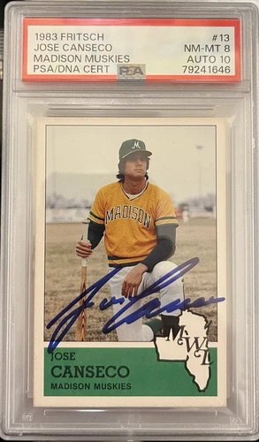 1983 Fritsch SIGNED Jose Canseco RC #13 PSA/DNA AUTO 10 “GEM-MT” Madison Muskies
