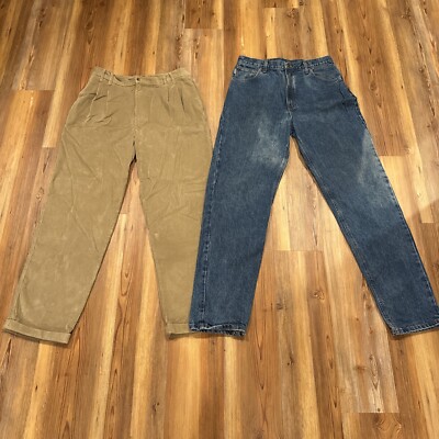 Lot of 2 Carhartt Mens Relaxed Fit Chaps Polo RL Birch 36x36 Denim Made USA (28)