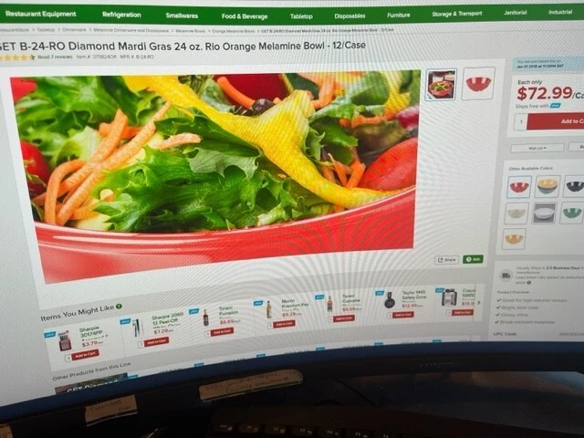 Lote de 32 ensaladeras usadas naranja 24 oz 7,5" diámetro superior Melamina 2 1/2" Altura Foto 3 de 3