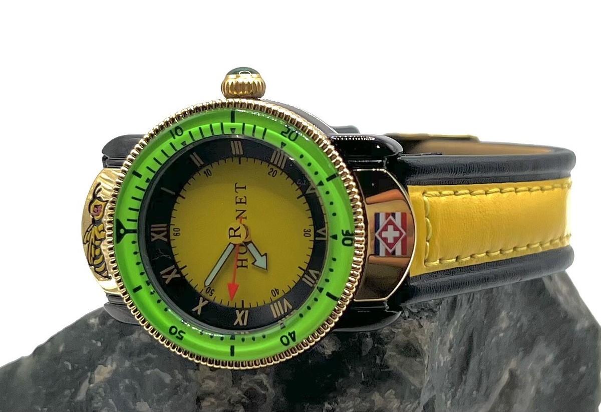 Swiss Hawaiian Le Hornet yellow leather wristwatch Swiss Lipar Ancre 17 Rubis Wrist Watch 1960s - Etsy main image 4