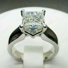 Solitaire Engagement Ring 14k White Gold Plated 2ct Princess Lab Created Diamond