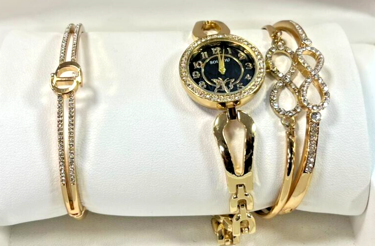 Luxury gold women's watch with a set of accessories for occasions, weddings