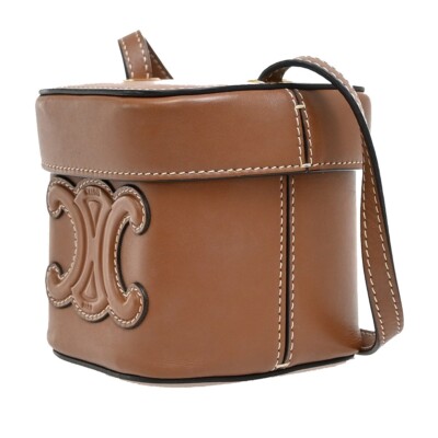 CELINE Logo Cuir Triomphe Small Box Shoulder Bag Leather Brown
