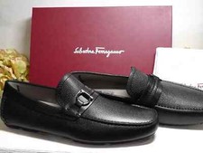 Salvatore Ferragamo BLACK Pebble Leather Remar Driving Loafers Shoe Size 7E NIB