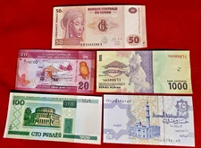 MIXED LOT 5 DIFFERENT WORLD PAPER MONEY BANKNOTES CURRENCY FOREIGN  UNC