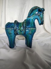 Bitossi Italy Aldo Londi Pottery Horse Sculpture 1960s Rimini Blue