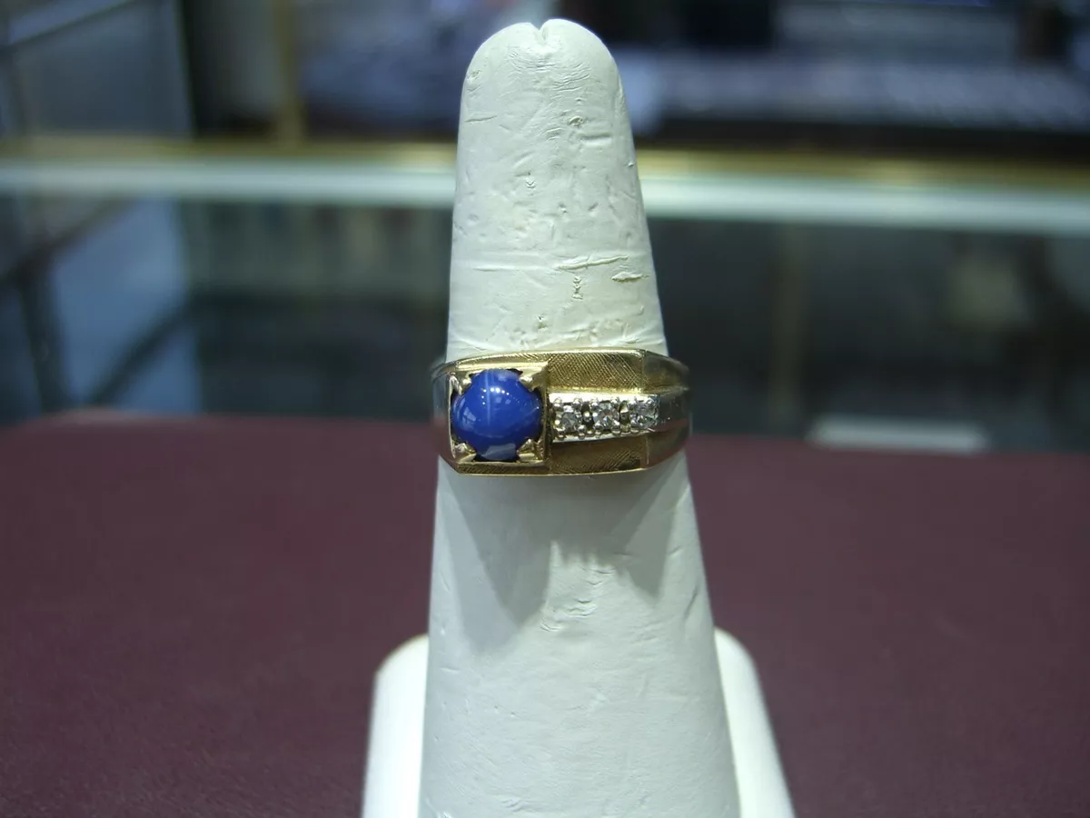 VINTAGE FINE MEN S STAR SAPPHIRE DIAMOND YELLOW GOLD PINKY RING SIZE 9.5 WOW