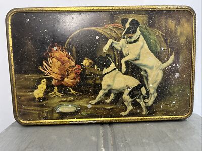 Mac Robertson's Vintage Tin - The Intruders Rooster & Dogs EMPTY Collectable Tin