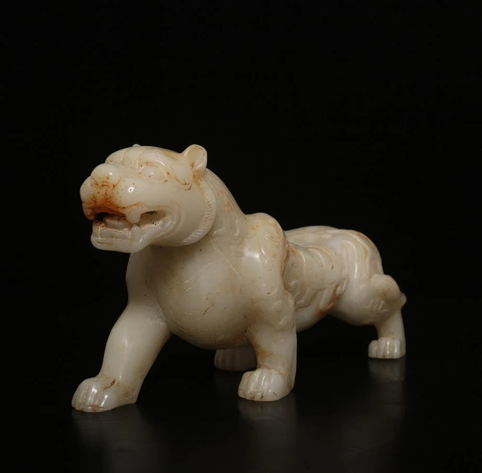 Antigua estatua china de jade blanco de 27 cm con tigre Foto 4 de 4