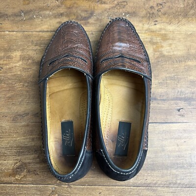 Zelli Penny Loafers Mens 9M Black Brown Genuine Ostrich  display picture 1