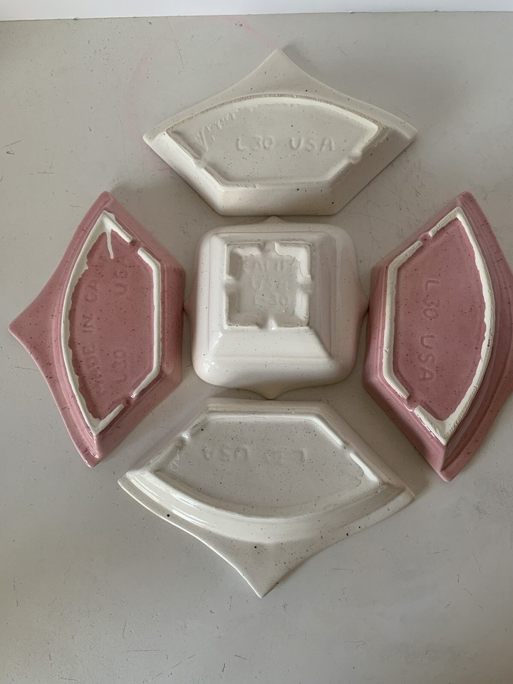 MCM VTG RETRO Calif Pottery Pink/Cream Ceramic Lazy Susan Chip Dip