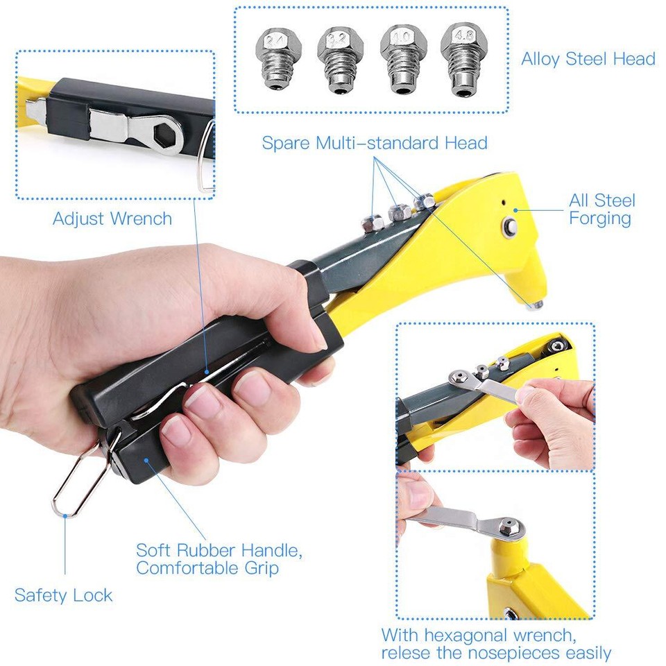 Heavy Duty Riveter Set 210Pcs Aluminum Blind Rivets Assortment Kit and