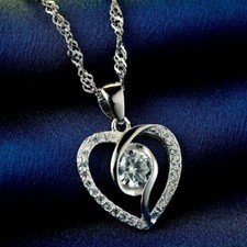 14K White Gold Plated 3 CT Round Cut VVS1 Diamond Heart Shape Pendant Necklace