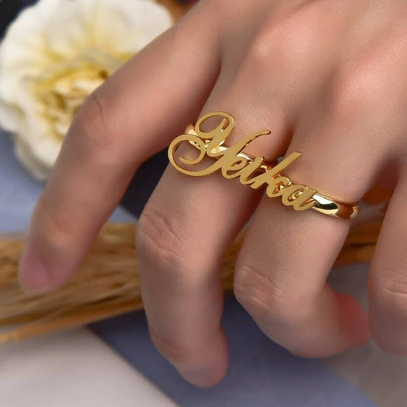 Personalized Two Finger Name Ring Double Name Ring in Silver Best