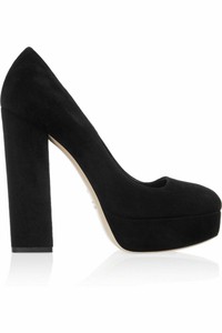 black suede platform pumps