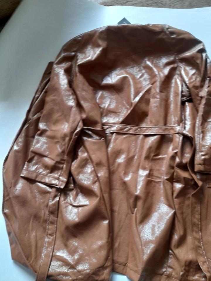 Brown L M PVC coat Wet Look Shiny New Tags Trench - Image 4 of 4