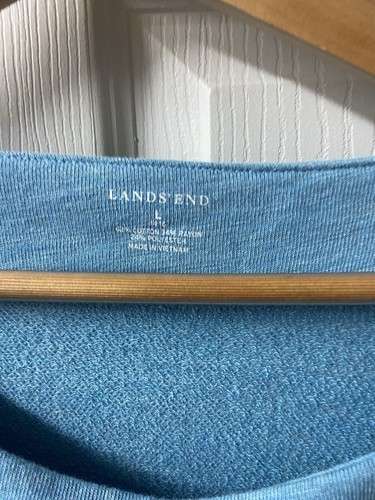 Lands End Sweatshirt Womens Large Sea Blue Pull over Round Neck Side Slits Comfy - Picture 3 of 9