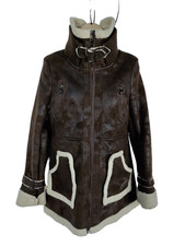 Womens Steve Madden Brown Sheepskin Style Coat Jacket Faux Suede Size Uk Small