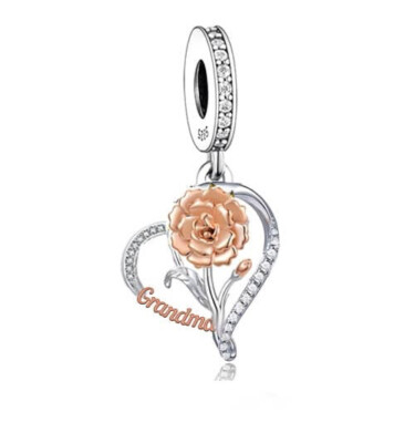OMA NNELKE BLUME HERZ CHARM ECHT   925 STERLINGSILBER GESCHENK