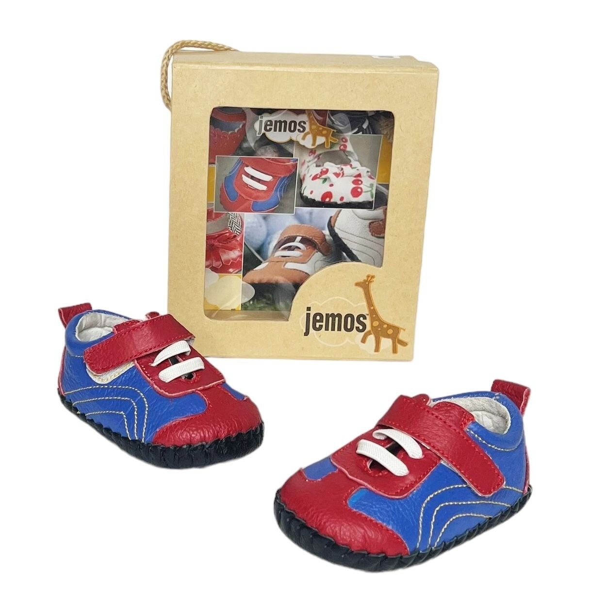 SAOLA Sneakers mocassino Jemos nuovo con etichetta bambino taglia 6 9 mesi rosso blu pelle suola morbida
