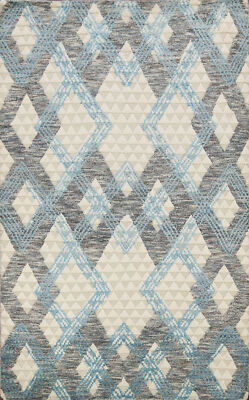 Unique Luxury Hand-Knotted Moroccan Rug Geometric Bedroom Centerpiece 5x8 ft