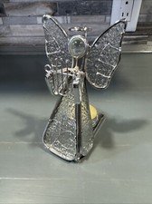 Stained Glass Angel Figurine Tealight Holder Harp 5 1/2  