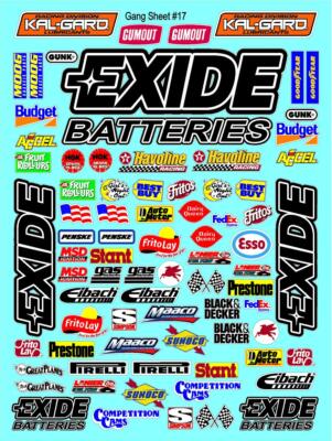 EXIDE BATTERIES- WHITE VINYL Sticker Gang SHEET 17- R/C MODEL Decals 1/12-1/10 