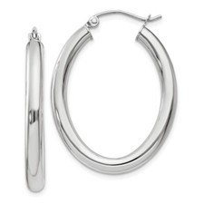 14k White Gold Polished 3.5mm Oval Tube Hoop Earrings for Women L-32 mm 2.56gm