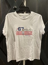 NWT - Polo Ralph Lauren Women s POLO 67 BEAR USA FLAG T-Shirt in WHITE Size L