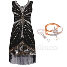 1920s Flapper Dressess Gatsby Downton Gown Art Deco Sequin Fringe Cocktail Dress