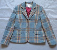 Dickins & Jones Moon Tweed Wool Blazer Womens 10 Blue Tartan Check Short Jacket