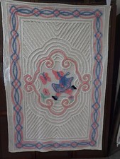 Vintage Chenille Coverlet Bedspread Bonnet Girl Butterfly 45" x 66"