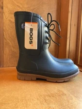 Bogs Amanda Faux Shearling Lined Rubber Lace Up Boots Black Womens Size US 7 NWT