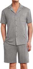 Men's Short Sleeve Pajama Set 2 Piece Soft Button Down Sleepwear with Pockets