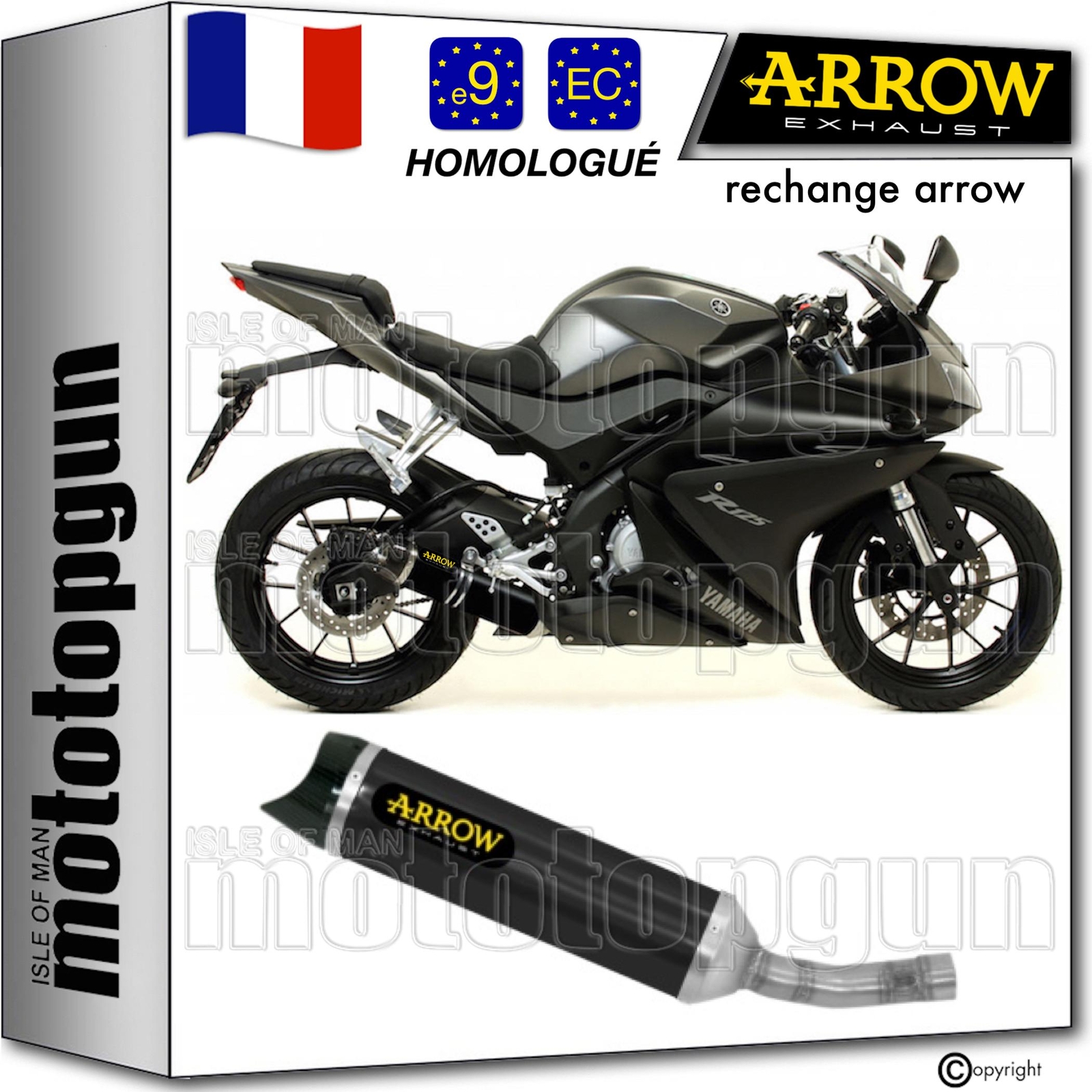 Silencieux Arrow Thunder noir gain de poids pour Yamaha YZF R125