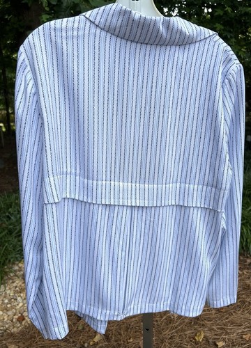 NWT Chico's Sz 2 12 14 Large White Blue Soft Twill Drape Jacket Women’s Blazer - Picture 7 of 9