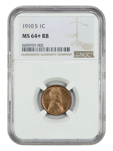1910-S 1C NGC MS64+RB - Lincoln Cent (Wheat Reverse) - Better S-Mint