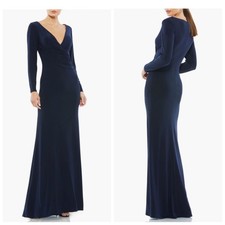 Ieena Mac Duggal Ruched Jersey V-Neck Gown dress Size 4 navy blue prom wedding