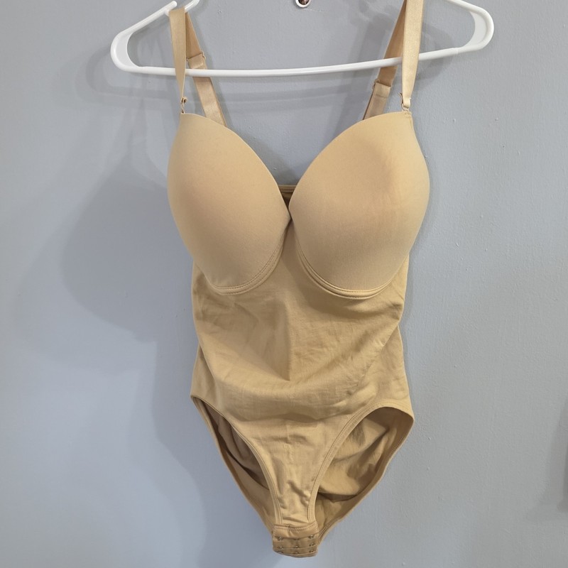 Spanx Women's Beige Cupped Mid-Thigh Bodysuit, Size XL