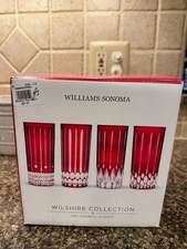 Williams Sonoma Set/ 4 Wilshire Jewel Cut Red Highball Glasses 13 OZ NEW in box