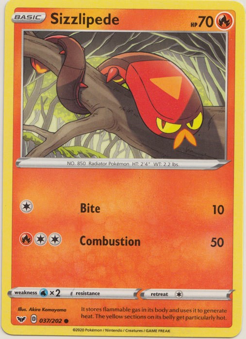 Sizzlipede - 037/202 - Common (Mp) Sword & Shield Base Set - Fire Pokémon