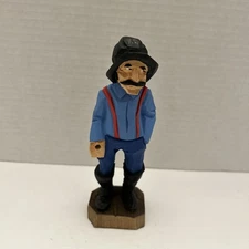 Vintage Hannah Hand Carved Man Fireman, Canadian Folk Cart