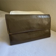 Vintage Taupe Checkbook Wallet Kiss Lock Coin Purse Organizer Retro