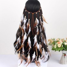 Boho Feather Headband Headpieces for Women Headpiece with Long Tassels