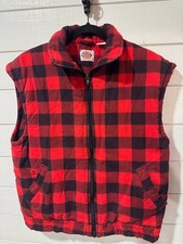 Dickies Vintage Men  s Red Buffalo Plaid Zip-Up Vest- High Collar