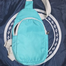 Turquoise White Sling Bag Silver Hardware Zipper Adjustable Strap Women's Handb  