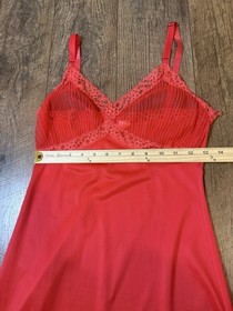 Vtg Chic Lingerie Co Cherry Red Pleated Lace Slip Dress Sz 32 (xs) *flaw*